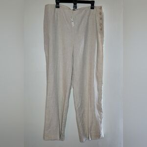 Talbots Pants Womens Size 16 Linen Wide leg Side Button Light Beige Lagenlook